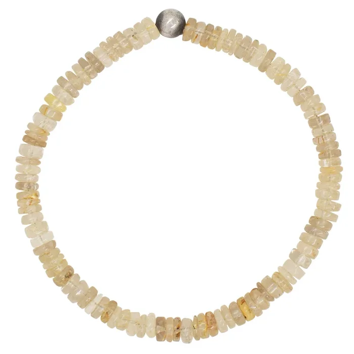 Stone & Sterling Stretch Bracelet in Golden Rutilated Quartz- Unisex Sizing