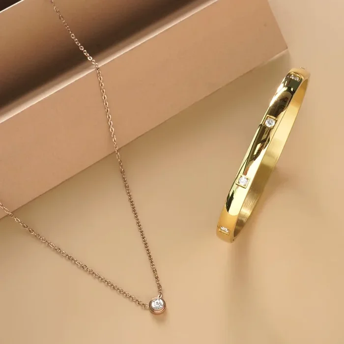 Stone & Strand Necklace & Dazzling Stone Bangle Bracelet Combo Set