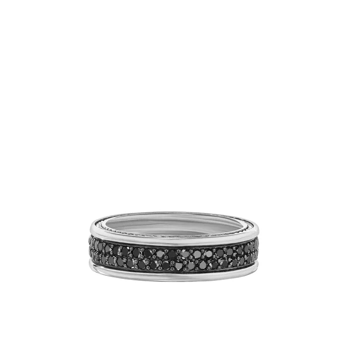 Streamline® Two Row Band Ring in Sterling Silver with Black Diamonds, 6.5mm