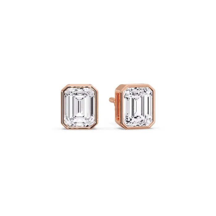 Stud Earring Emerald Diamond Bezel