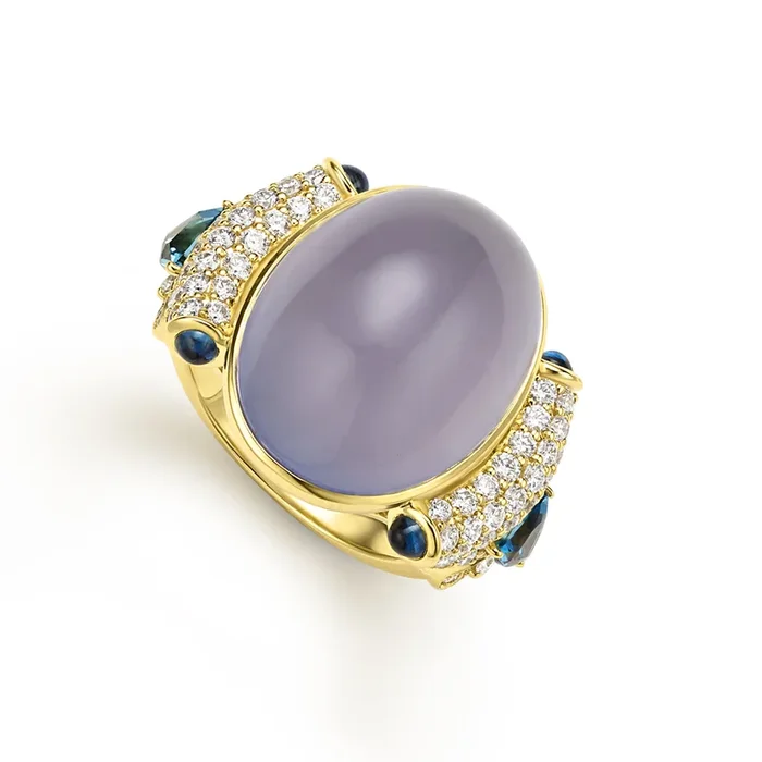 Studio 18K Blue Chalcedony & Diamond Sapphire Ring