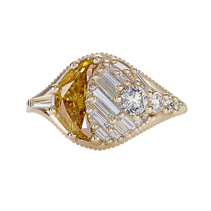 Sun & Star Engagement Ring with Crescent Fancy Color Diamond – OOAK