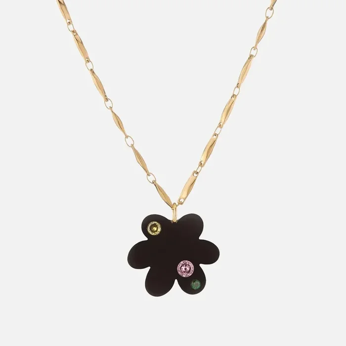 Super Bloom Necklace, Black Agate