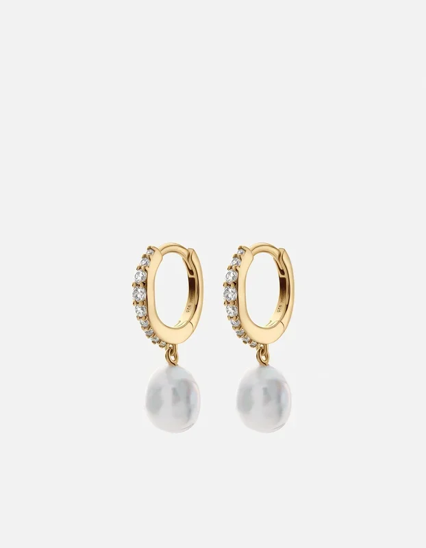 Suri Huggie Earrings, Gold Vermeil/Topaz & Pearls
