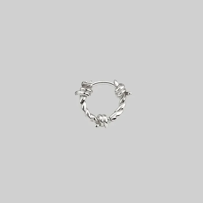 SURVIVAL. Symbolic Barbed Wire Clicker Hoop Earrings – Silver