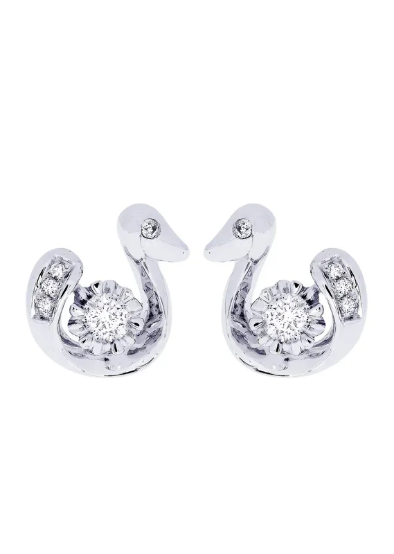 Swan Diamond Stud Earrings For Men | 14K White Gold | 0.28 Carats