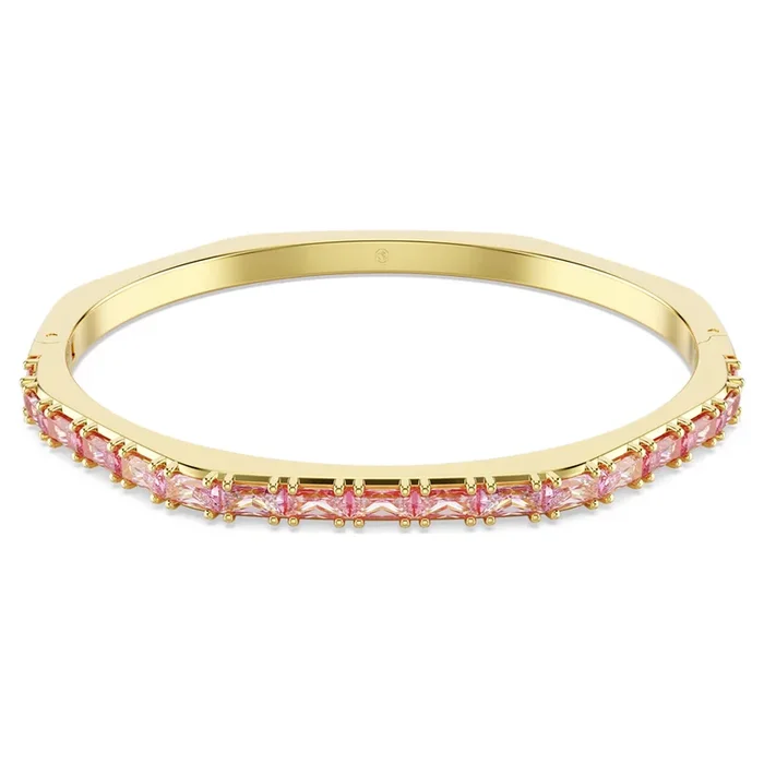 Swarovski Matrix Pink Crystal Bangle Bracelet in Yellow Tone Plate