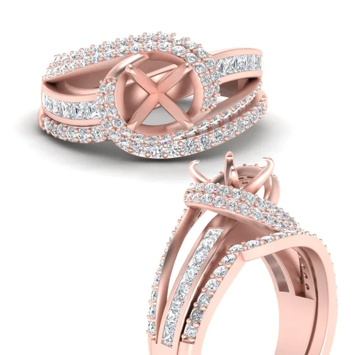Swirl Halo Semi Mount Wedding Set
