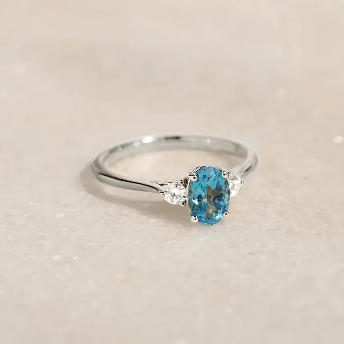 Swiss Blue Topaz and Diamond Ring White Gold – Kindra
