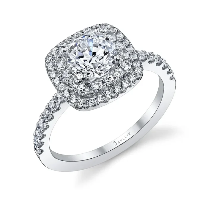 Sylvie Collection 14K White Gold Classic Double Halo Ring Setting