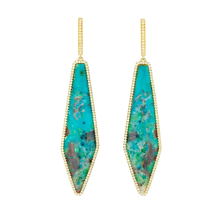 Symmetric Gem Silica Earrings with Diamonds