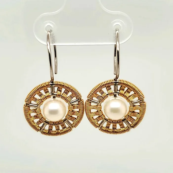 T. Lee 24kt Yellow Gold and 18kt White Gold Pearl Dangle Earrings