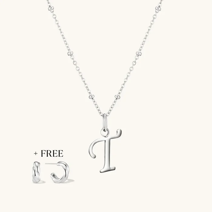 T Script Initial Necklace + FREE Allure Hoops Silver