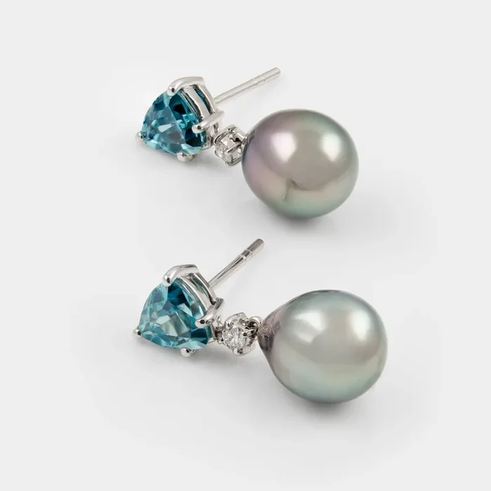 Tahitian Pearl and Zircon Drop Earrings
