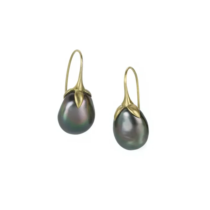 Tahitian Pearl Eggplant Drop Earrings