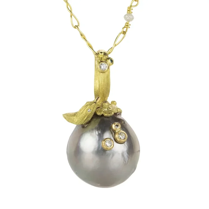 Tahitian Pearl with Bird & Flowers (Pendant Only)