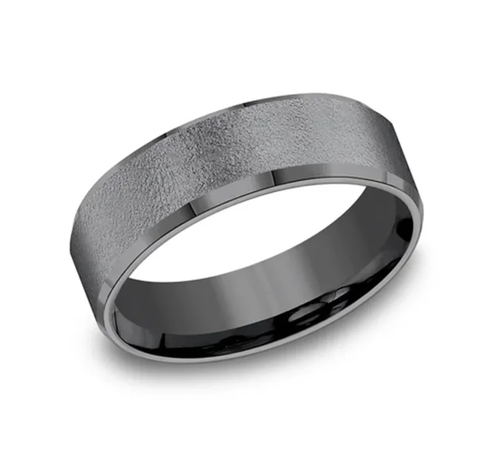 Tantalum ‘The Major’ Wire Brush Center 7mm Wedding Band