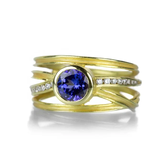 Tanzanite Ribbon Ring with Diamonds
