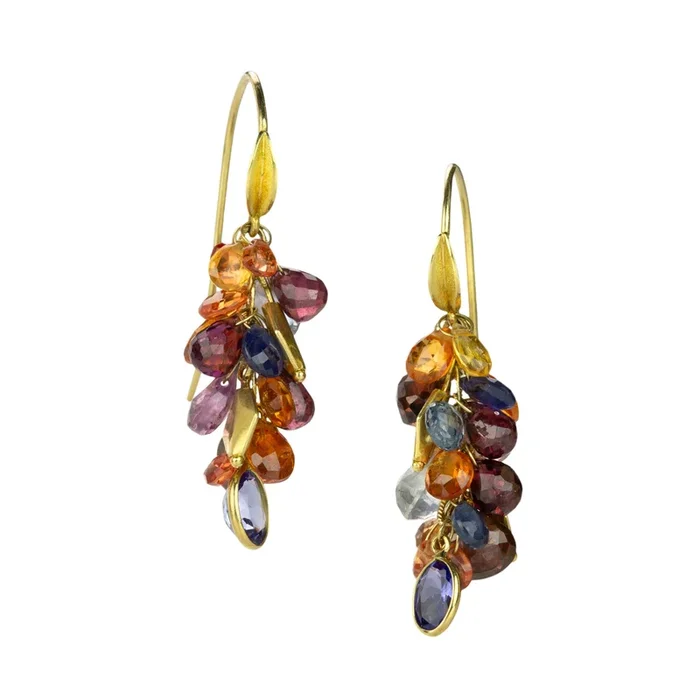 Tanzanite, Sapphire and Garnet Cluster Earrings