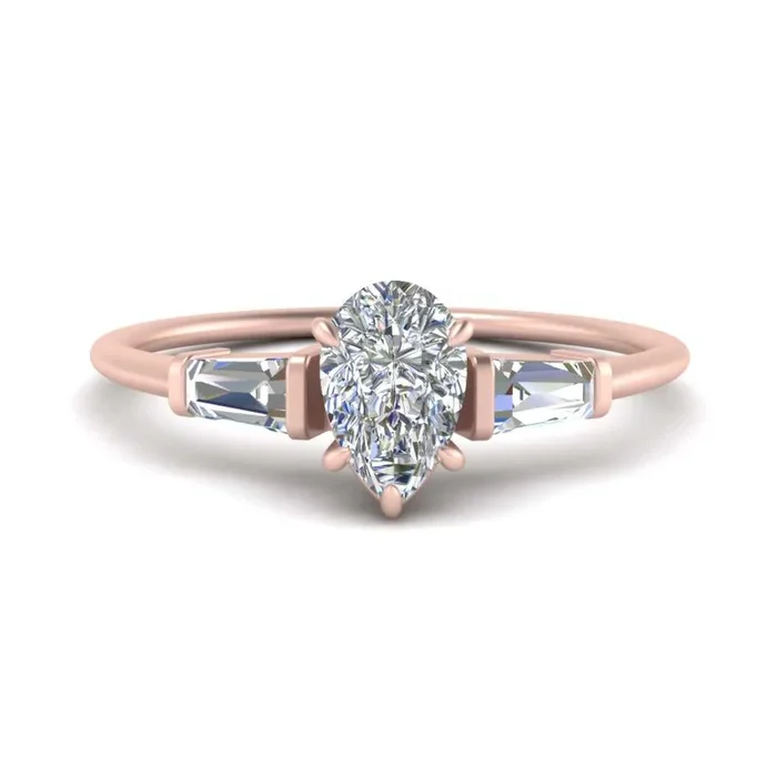 Tapered Baguette Pear Diamond Engagement Ring