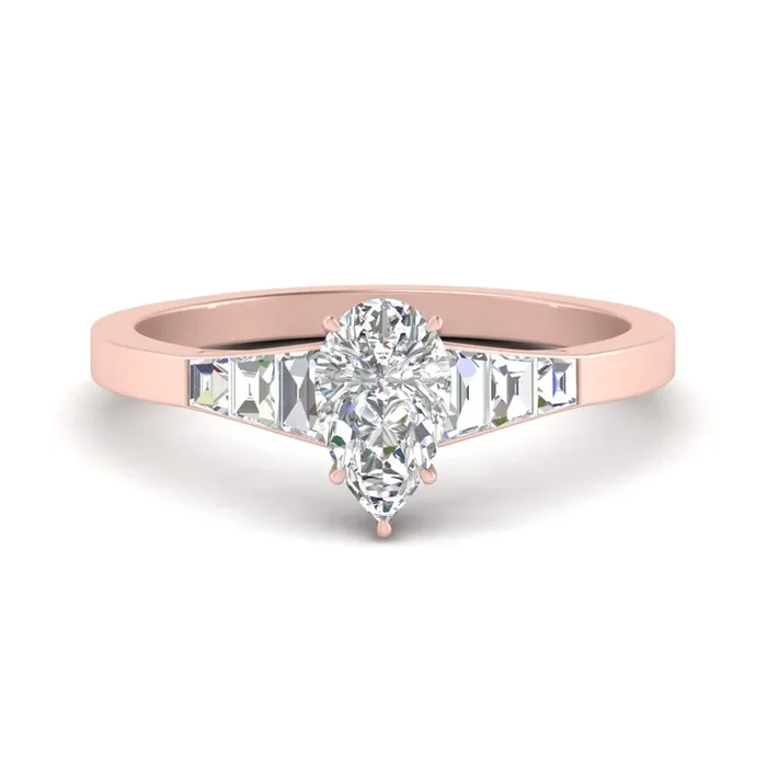 Tapering Trapezoid Pear Cut Engagement Ring