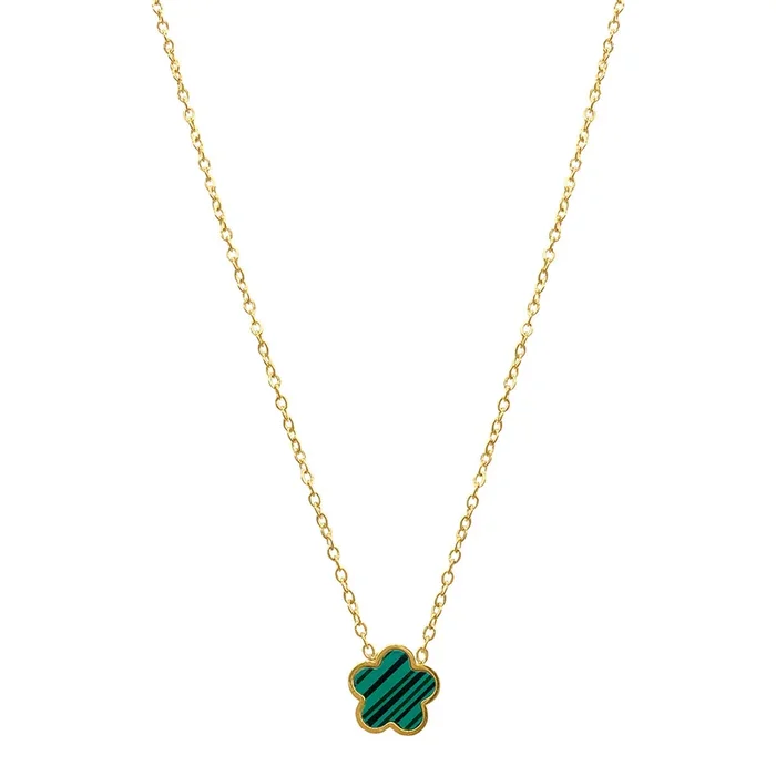 Tarnish Resistant 14k Gold Plated Green Clover Necklace