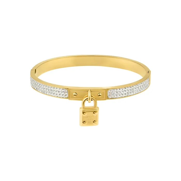 Tarnish Resistant 14k Gold Plated Pave Lock Bangle