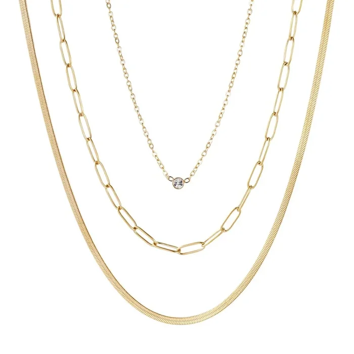 Tarnish Resistant 18k Gold Plated CZ Solitaire Pendant and 2 Chain Necklace Set