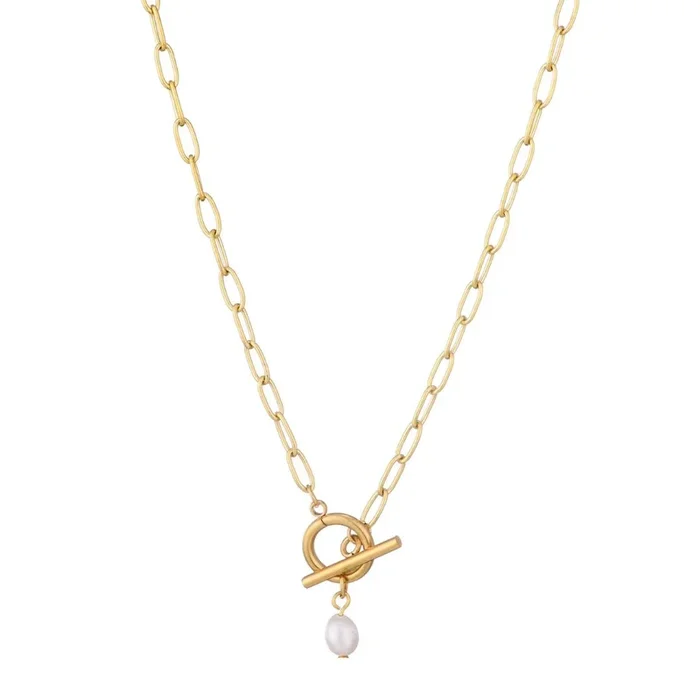 Tarnish Resistant 18k Gold Plated Freshwater Pearl Toggle Necklace