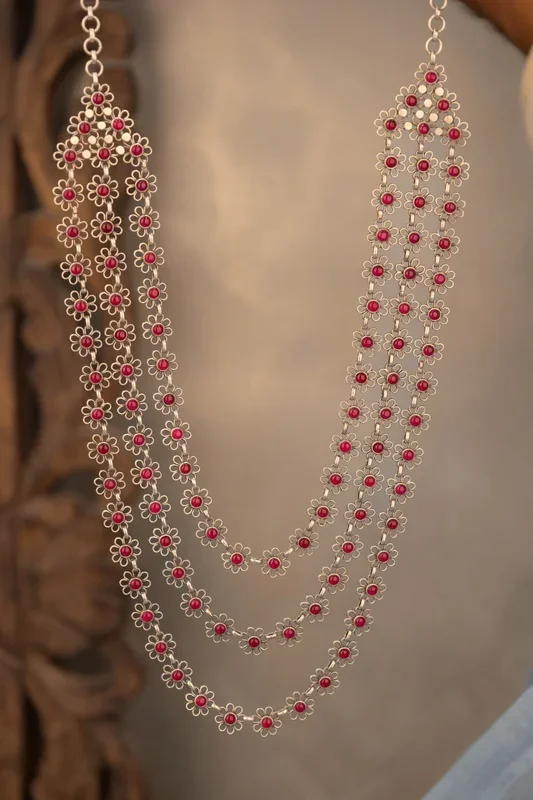 Tattva Carved Flower Three Layered Necklace