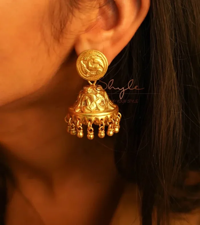 Tattva Gold Tone Chitai Classic Jhumka
