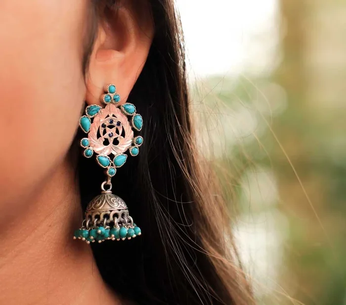 Tattva Turquoise Jodhpuri Art Jhumki