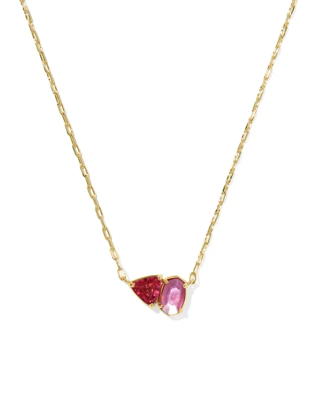 Tatum Short Pendant Necklace in Gold Pink Mix