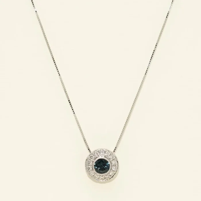 Teal Sapphire Necklace in 14kt White Gold with Diamonds (1/4ct tw)