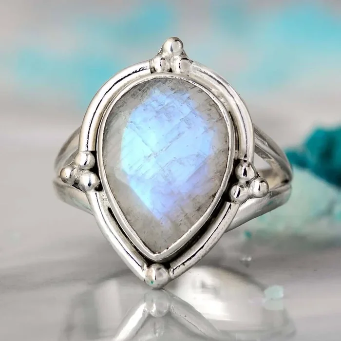 Teardrop Faceted Moonstone Ring