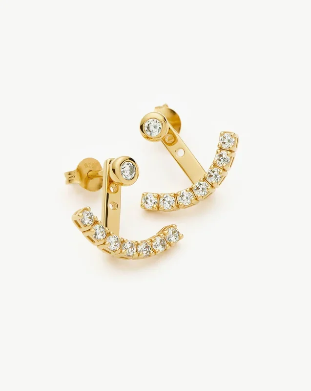 Tennis Ear Jacket Stud Earrings | 18ct Gold Vermeil/Cubic Zirconia