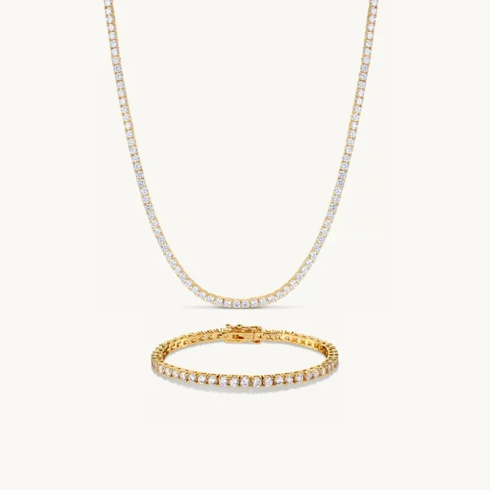 Tennis Necklace & Bracelet Set in Gold