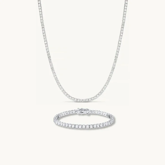 Tennis Necklace & Bracelet Set in Silver