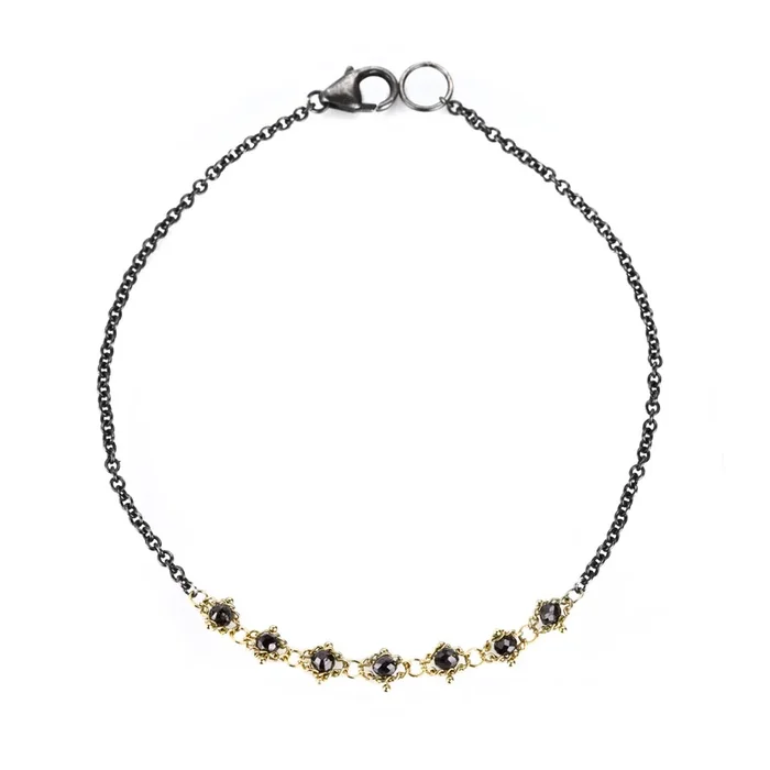 Textile Station Bracelet with 7 Black Diamonds