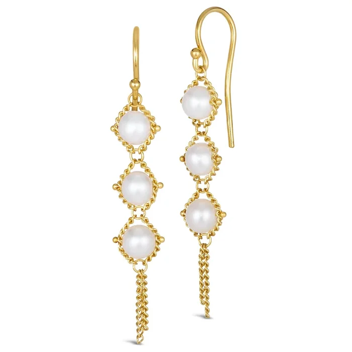 Textile Trio Earrings in Freshwater Pearl