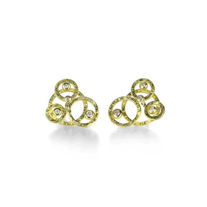 Textured Circle Studs with Diamonds