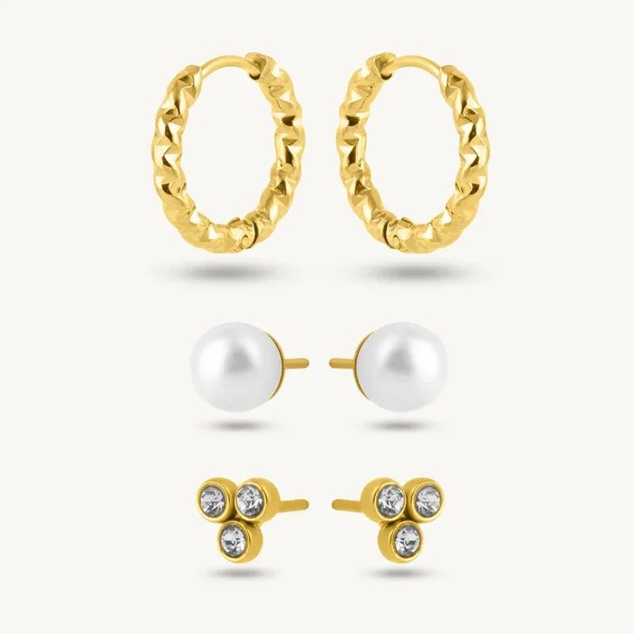 Textured Hoops & Classic Stud Earring Set
