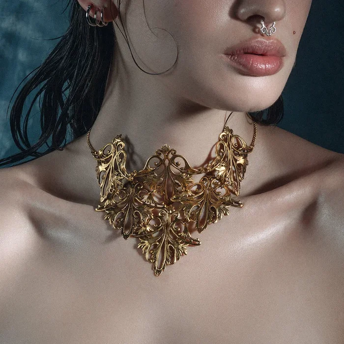 THALASSA. Ornate Cascading Choker – Gold