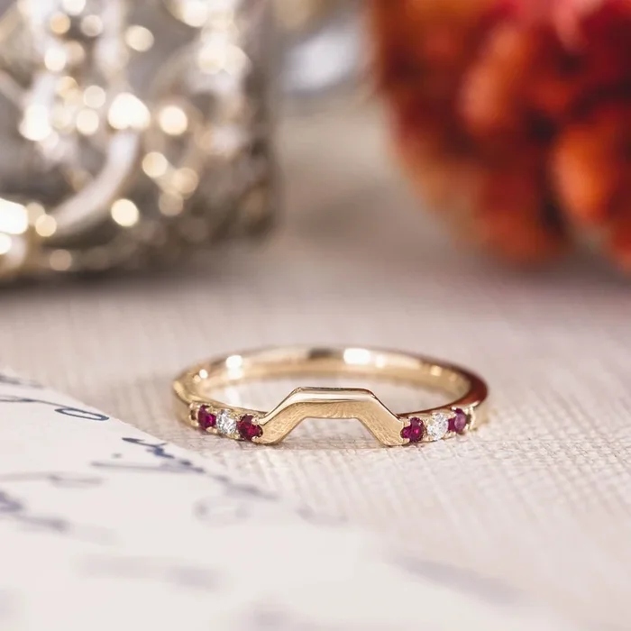 The Ava – Ruby & Diamond Contour Band for Emerald-Cut Engagement Rings