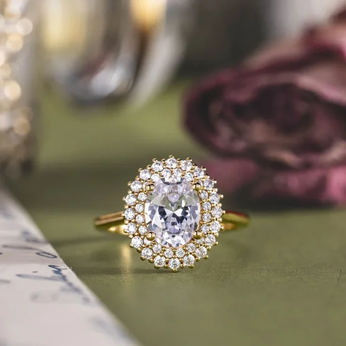 The Evangeline – Vintage-Inspired Double Halo Oval Diamond Engagement Ring