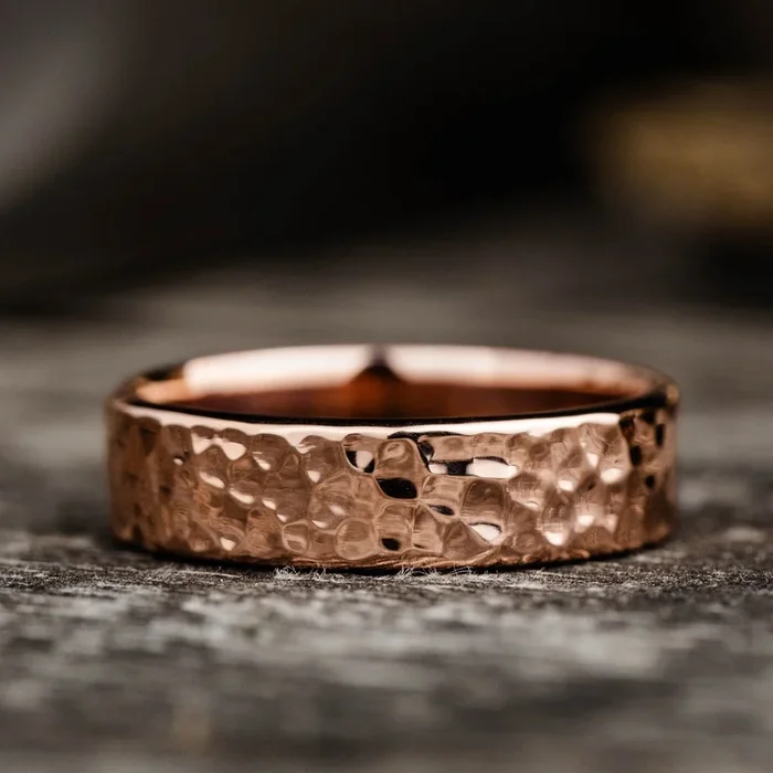 The Marsh | 5mm & 6mm Men’s Hammered Rose Gold Wedding Band