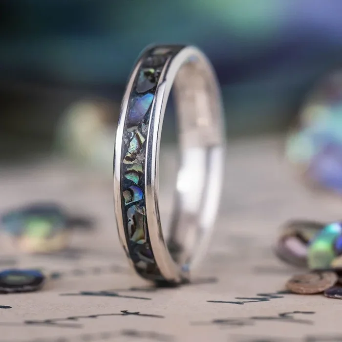 The Pāua | Women’s Silver Ring with Abalone Shell & Blue Ridge Coral