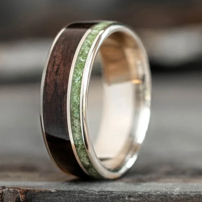The Sage in Gold | Men’s Gold Wedding Band with Rosewood & Imperial Diopside