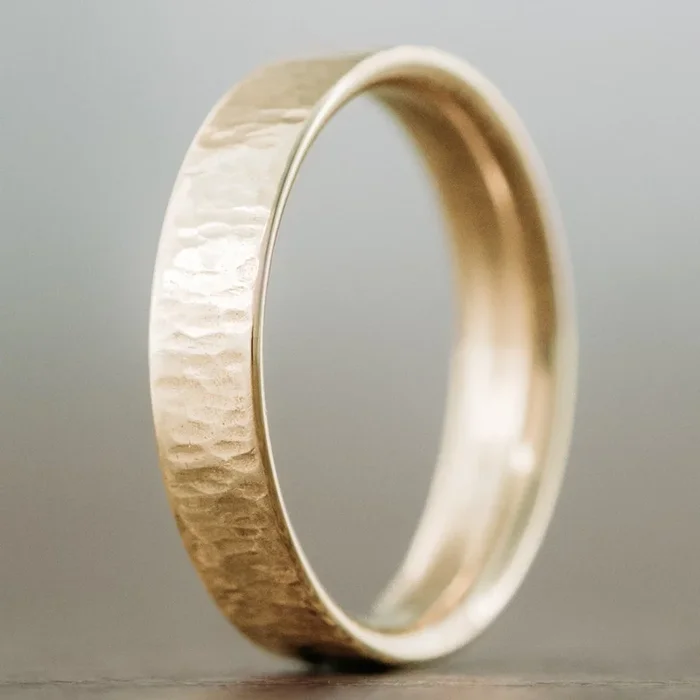 The Willow | Women’s Tree Bark Textured Yellow Gold Wedding Band