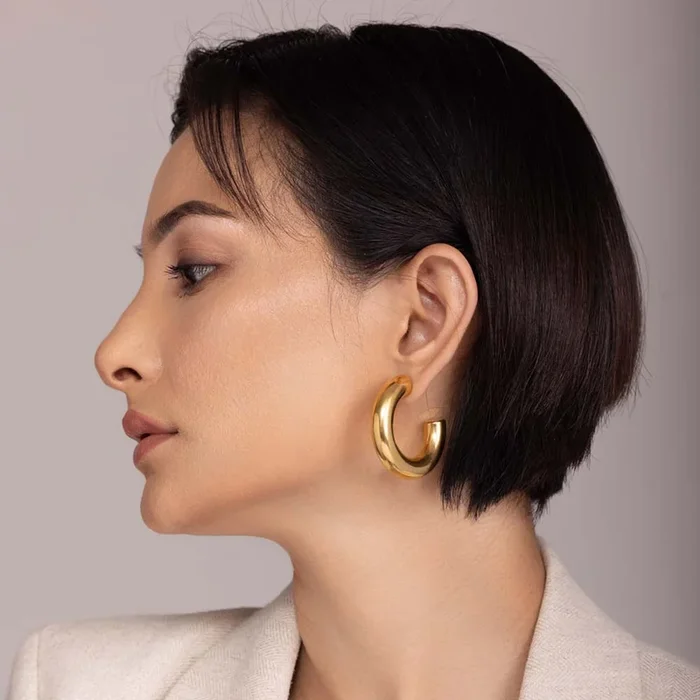 Thick Gold C Hoop Earrings